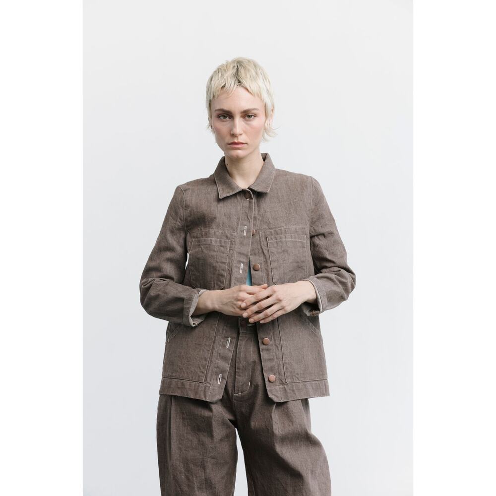 Carleen Triangle Pocket Jean Jacket Walnut Size S Chocolate Brown Denim NWT